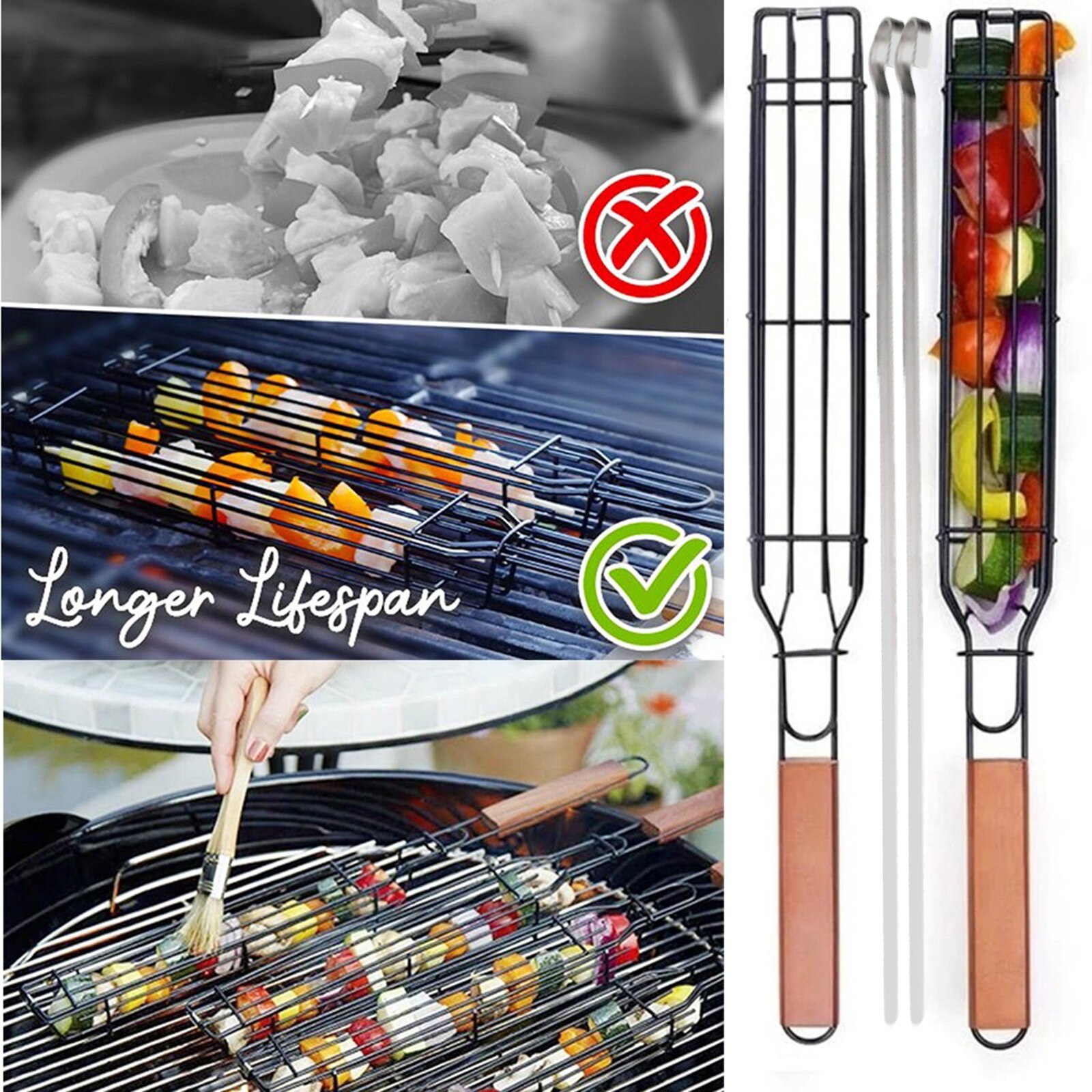 Portable BBQ Grilling Basket Stainless Steel Nonstick Barbecue Grill Basket Tools Grill Mesh for meat Hamburger BBQ tools#45