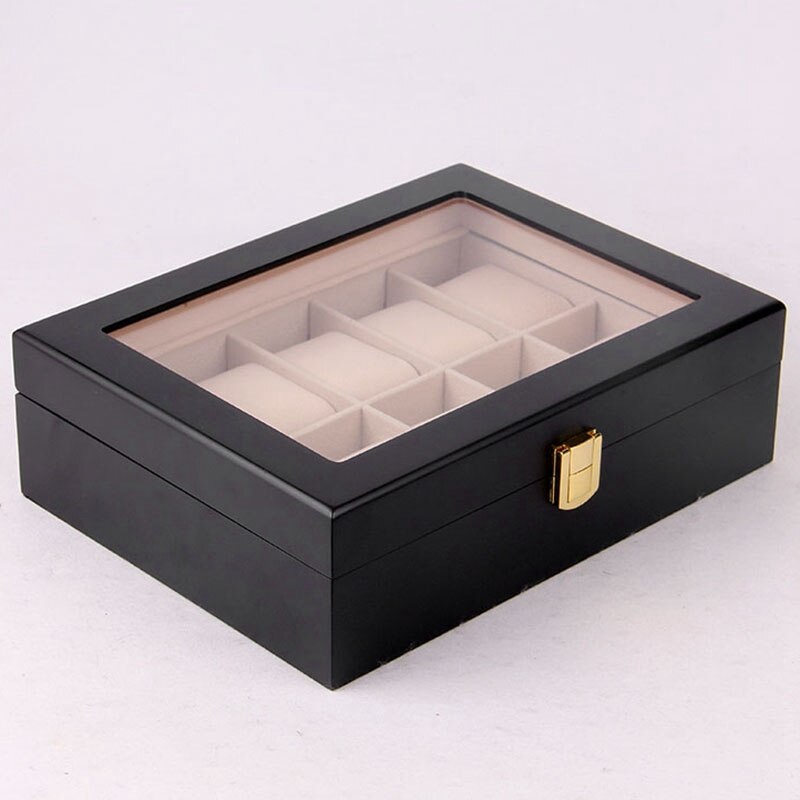 Beige Voering Houten Horloge Vitrine, Glas Overgoten Houten Horloge Vitrine Horloge Organizerr, Sieraden Opslag