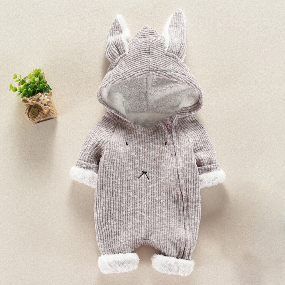 Baby Long Sleeve Romper Cute SoildInfant Baby Boy Girl Cartoon Hooded 3D Ear Romper Jumpsuit Clothes roupa infantil menina