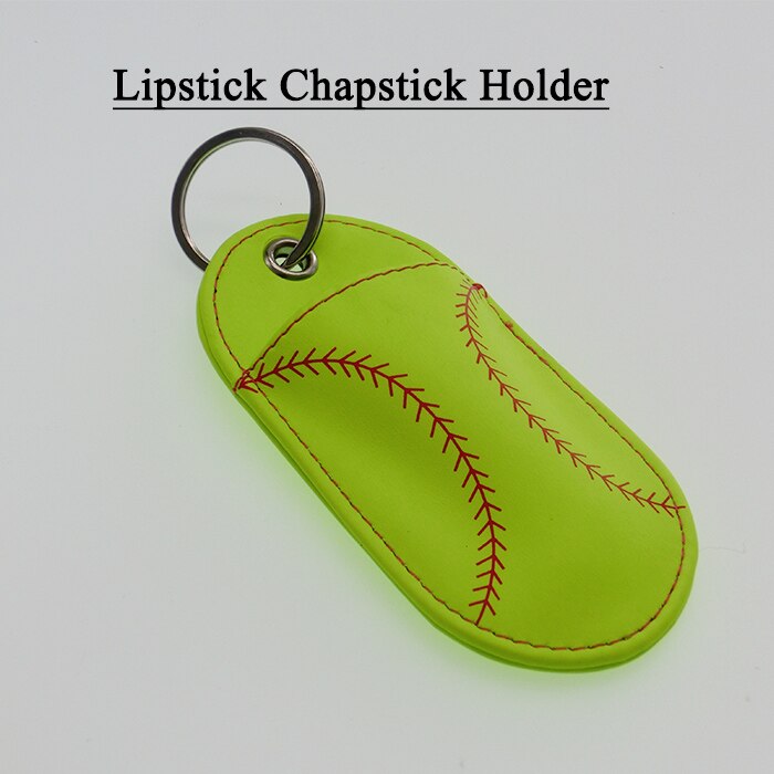 Softbal Honkbal Laather Chapstick Sleutelhanger, Lippenbalsem sleutelhanger, Chapstick Houder, chapstick gezellige sleutelhanger, Lipbalm cover pouch: softball