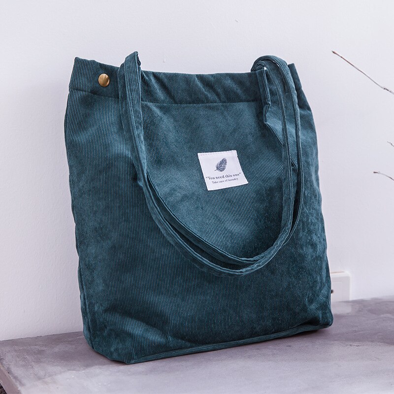 Tasker til kvinder corduroy skuldertaske genanvendelige indkøbsposer afslappet tote kvindelig håndtaske til et bestemt antal: Grøn