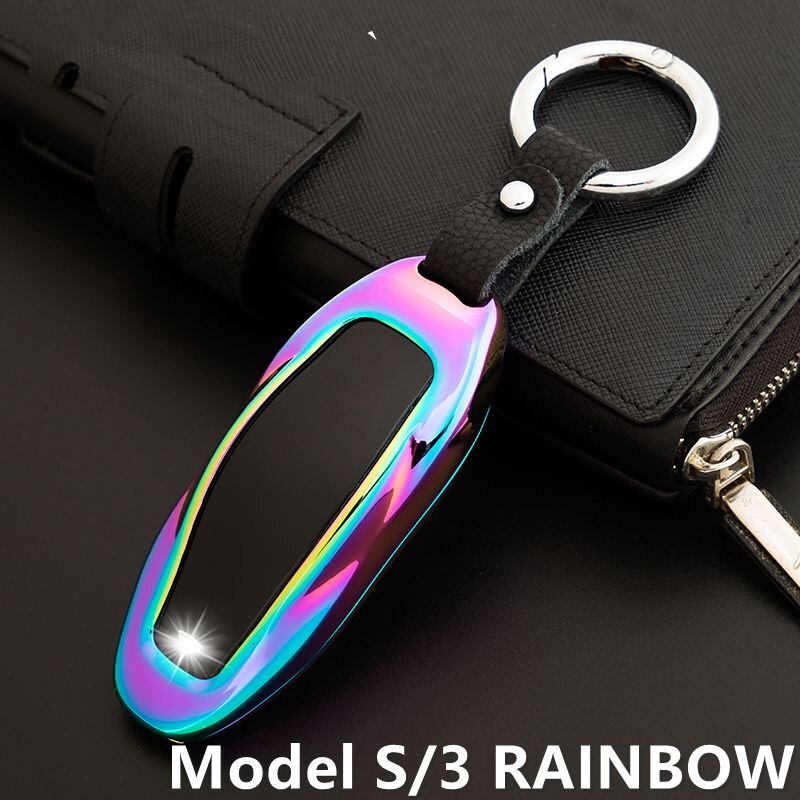 Autosleutelhoes van zinklegering voor tesla model s, model 3 en model x, sleutelbeschermer, passend bij accessoires: Model-s -3 regenboog