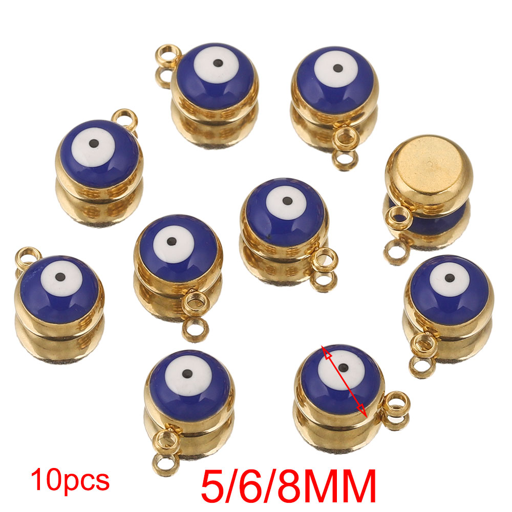 10 pz 5 6 8mm in Acciaio Inox Rotondo Smalto Cielo Blu Bianco il male occhio Pendenti e Ciondoli per la Produzione di Gioielli Risultati Orecchino Braccialetto tutto'ingrosso: L / bianca