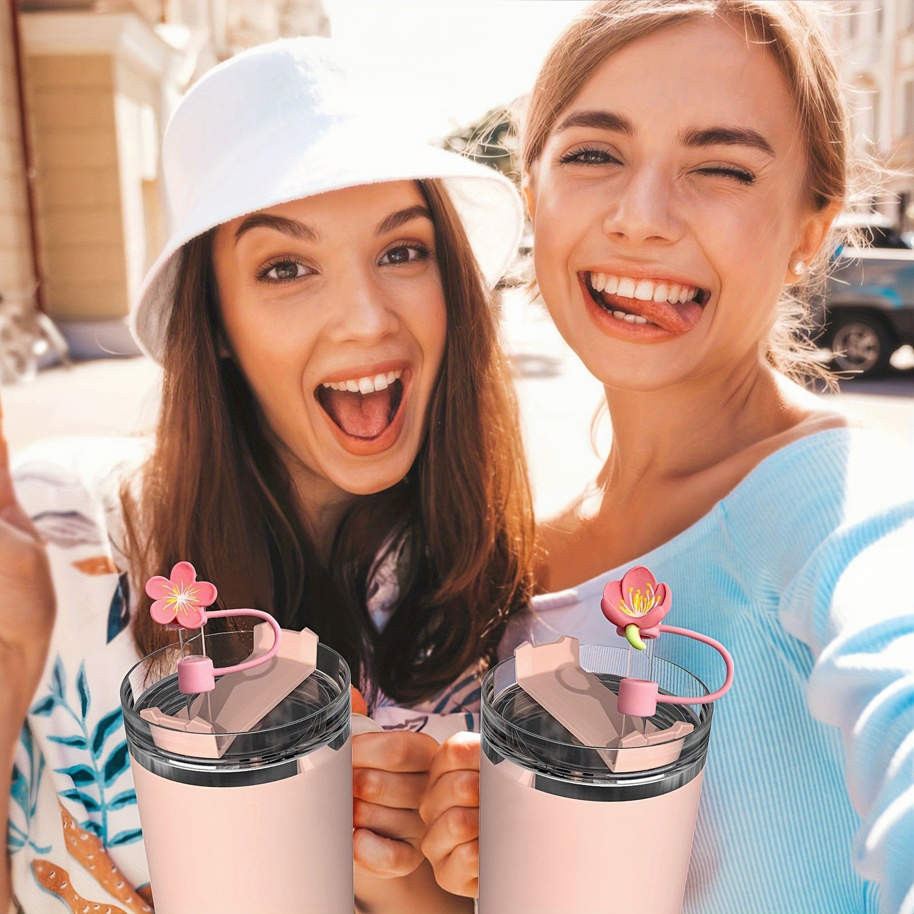 6 st silikonhalsdukar med blommor till stanley-mugg, söta silikonhalsdukar i form av en blomma, sugrörsskydd, lock till kopptillbehör