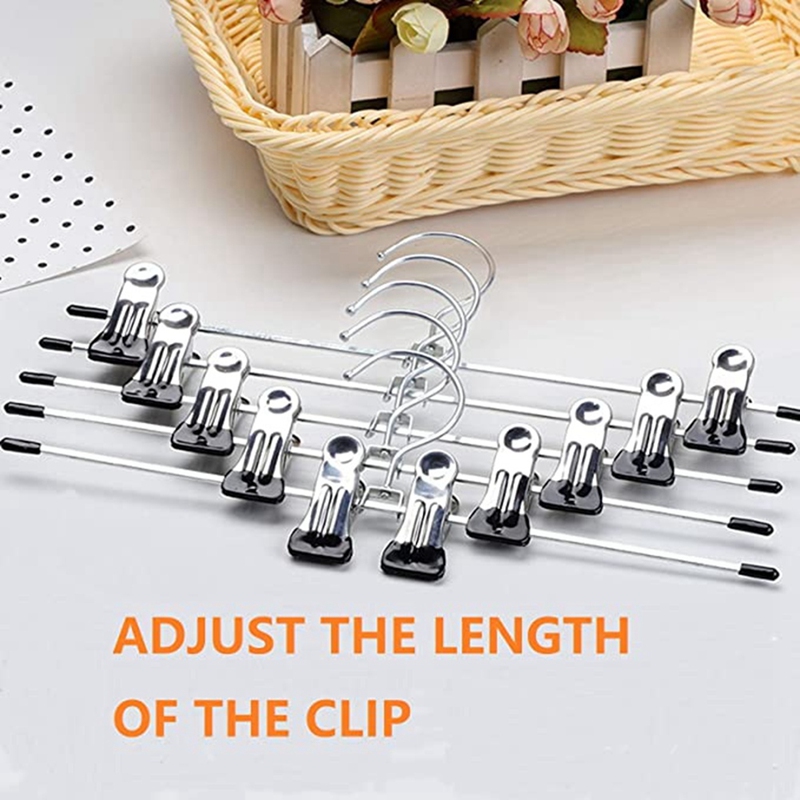 10Stck Metall Hosen KleiderbüGel, Nicht-Unterhose Clips Aufhänger Für Hosen Jeans Socken, röcke KleiderbüGel Mit 2-Einstellbare Clips