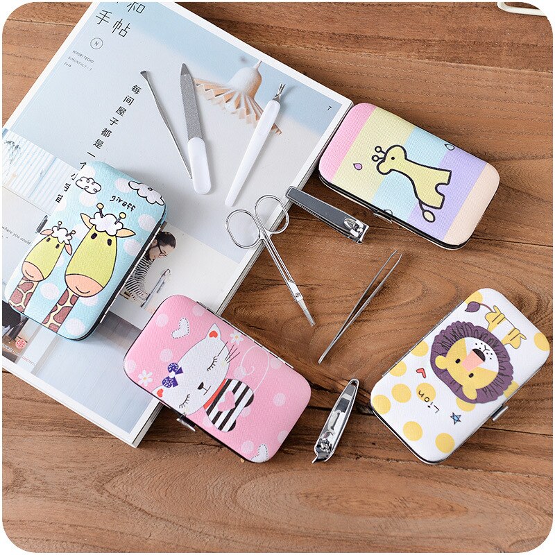 7 teile/satz Kinder Maniküre Clipper Set Cartoon Edelstahl Nagel Trimmen Werkzeug Nagel Clippers Set Baby Pflege Maniküre Nagel Kits