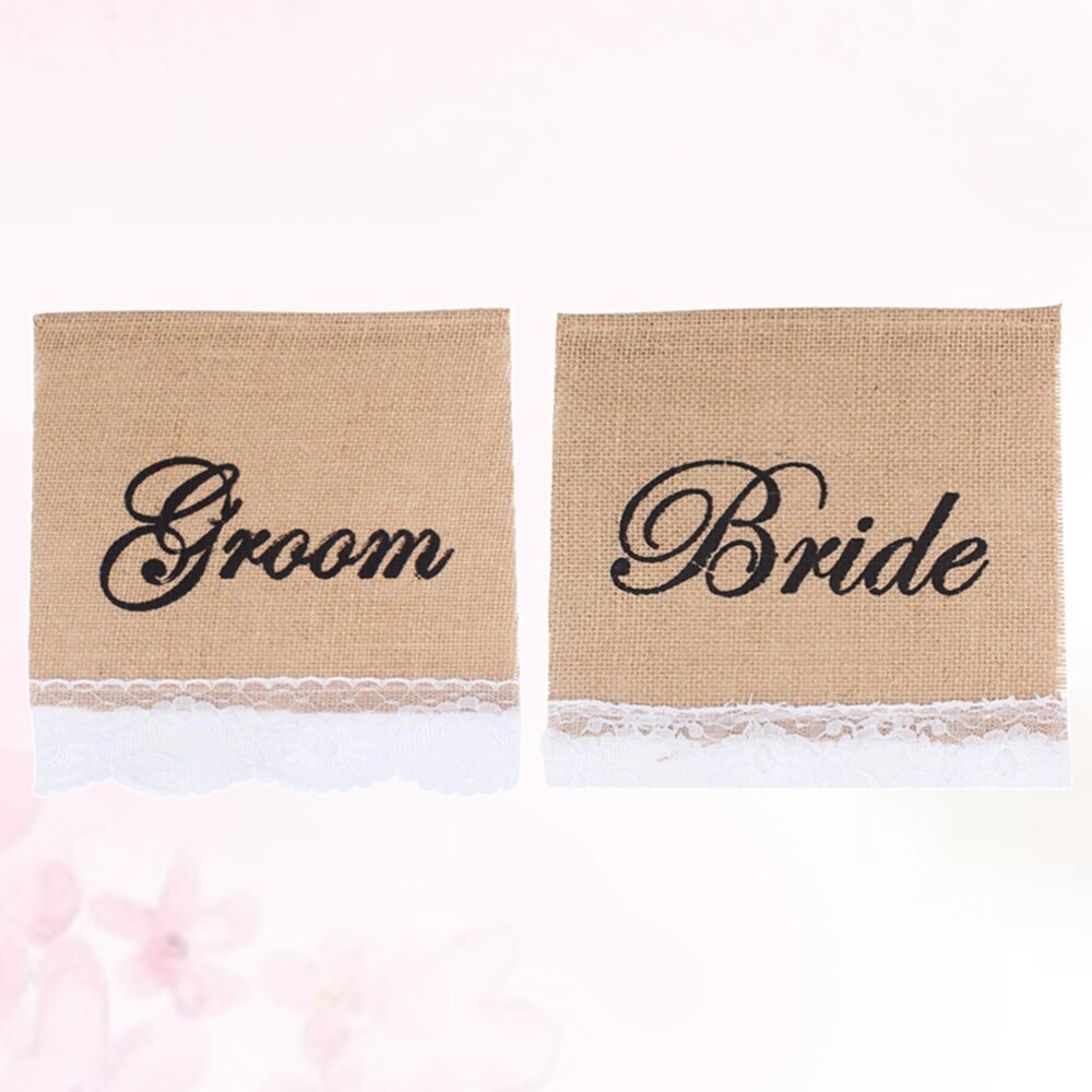 1pc Groom Bride Sign Chair Banner Chair Decor Sign Linen Flag Chair Sign for Wedding Anniversary Reception