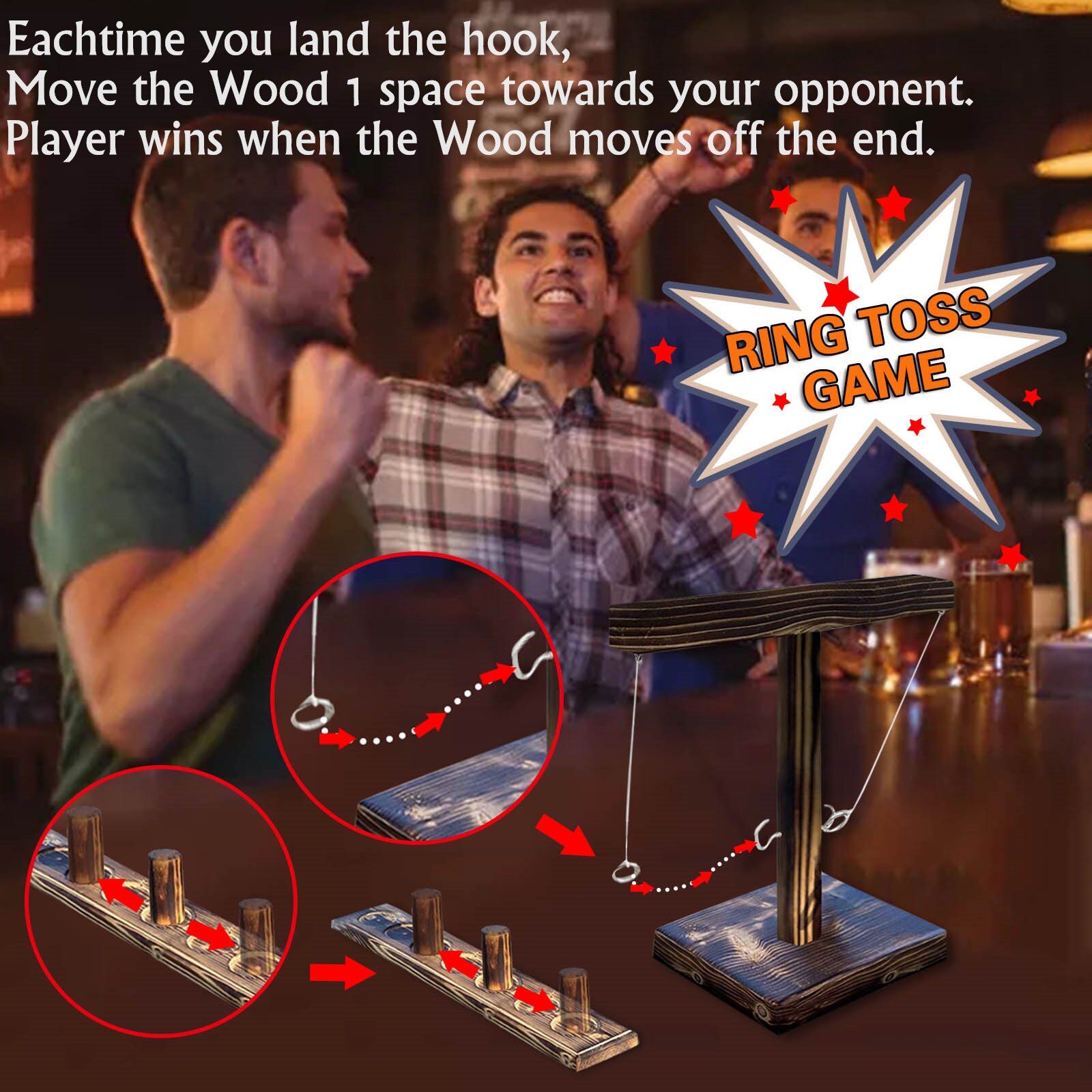 Partij Speelgoed Leisure Industriële Stijl Bar Drink Shop Handgemaakte Houten Ring Toss Haken Snelle Interactief Spel Voor Bars thuis