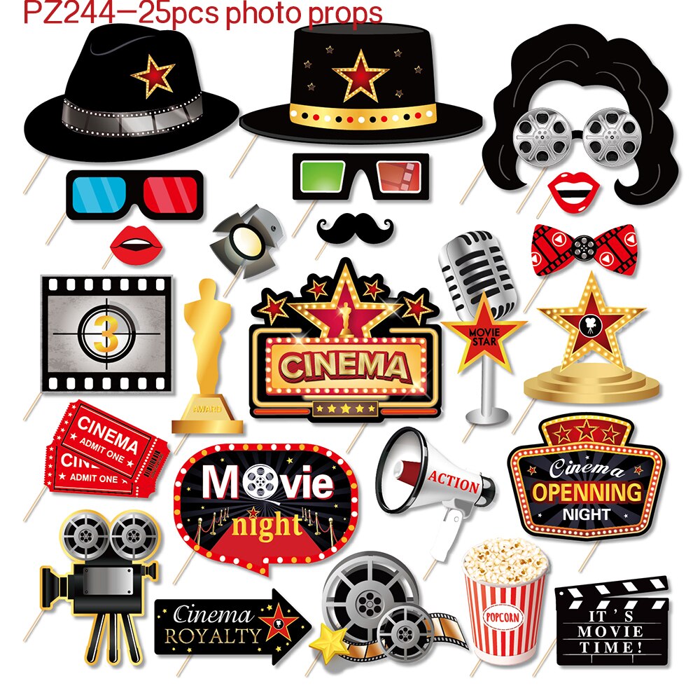 25pcs Cinema Hollywood World Movie Time Party DIY Paper Photobooth Prop Photo Props Kids Baby Shower Birthday Party Favors: PZ244