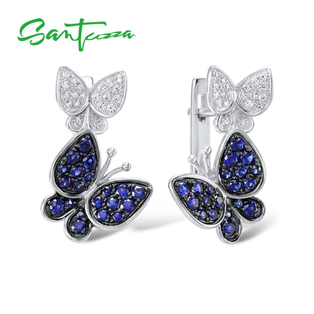 Santuzza-conjunto de joias femininas, lindo conjunto de brincos em prata esterlina 925, borboleta azul brilhante, joias da moda