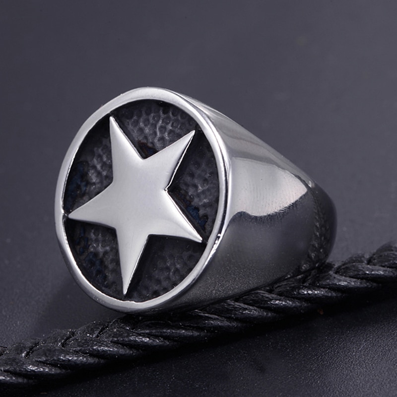 Mode Lucky Star Signet Ring Voor Mannen En Vrouwen Klassieke Vijfhoek Sterren Rvs Biker Ring Talisman Goede Lucky Sieraden