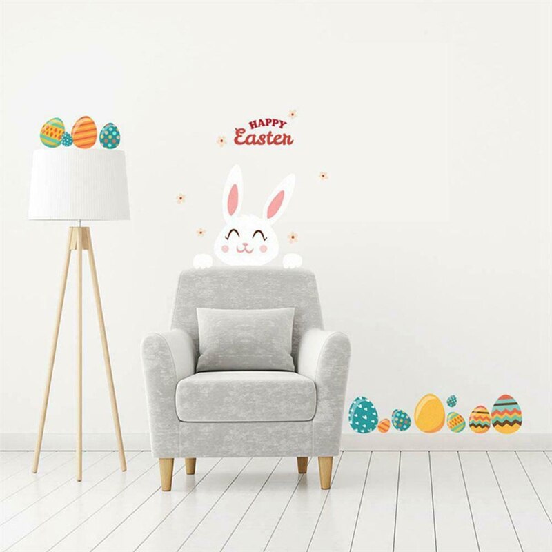 Wall Window Stickers Rabbit Bunny Egg Sticker Happy Easter PVC Sticker DIY Arrangement Home Windows Wall Decor #40
