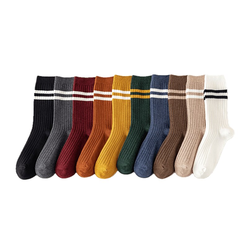 2021 novo outono inverno de alta qualidade 95% algodão listrado casual socks socks socks casual tripulação meias femininas respirável casual meias longas