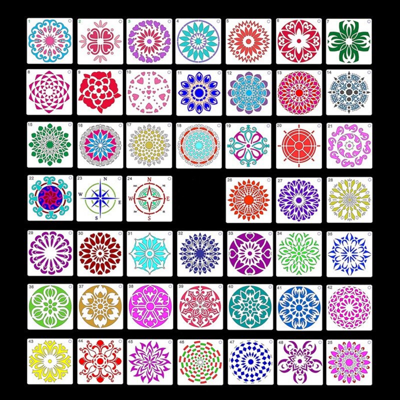 48Pcs Mandala Dot Painting Templates Stencils, Small Mandala Template Stencils for DIY Art Project Rock Painting