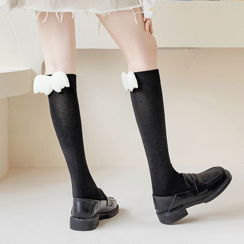 Dreamlikelin Autumn Winter Harajuku Girls Cotton Socks Female Uniform Argyle Socks Wing Rhombus Kawaii High Tube Knee Socks