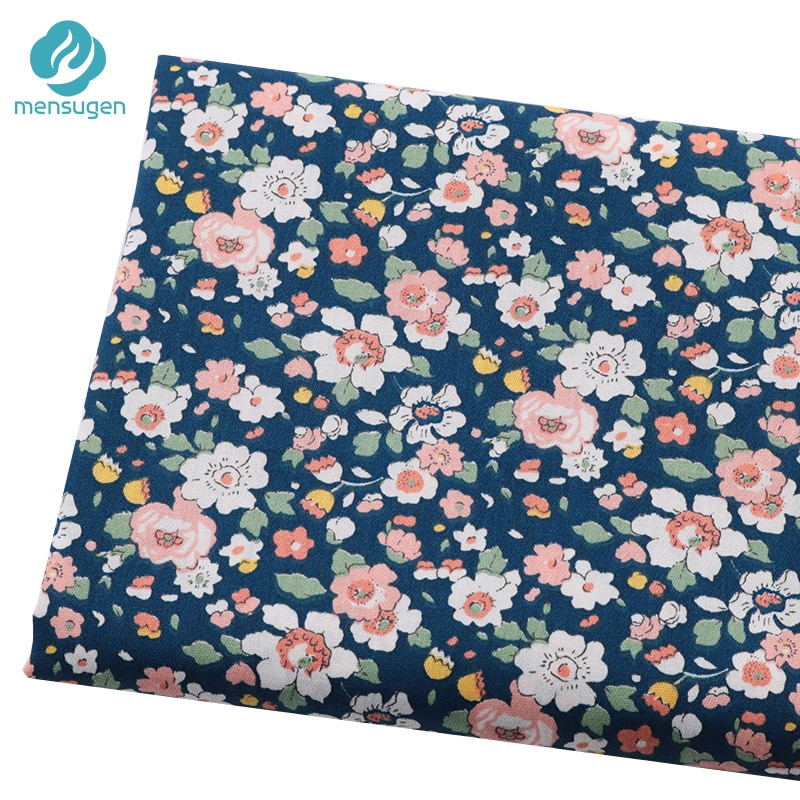 Fabric Meter Dark blue with Flowers Cotton Fabrics Women Baby Girls Dresses Skirts Sewing Cloth Blanket Cushion DIY Sewing Telas