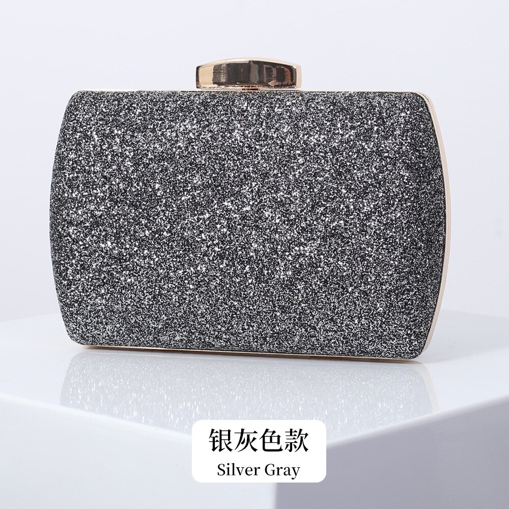 Vrouwen Sequin Shiny Avond Handtas Metalen Avondtasje Keten Schoudertas Gold Bridal Clutch Purse Bag Luxe Bruiloft Portemonnee: gray