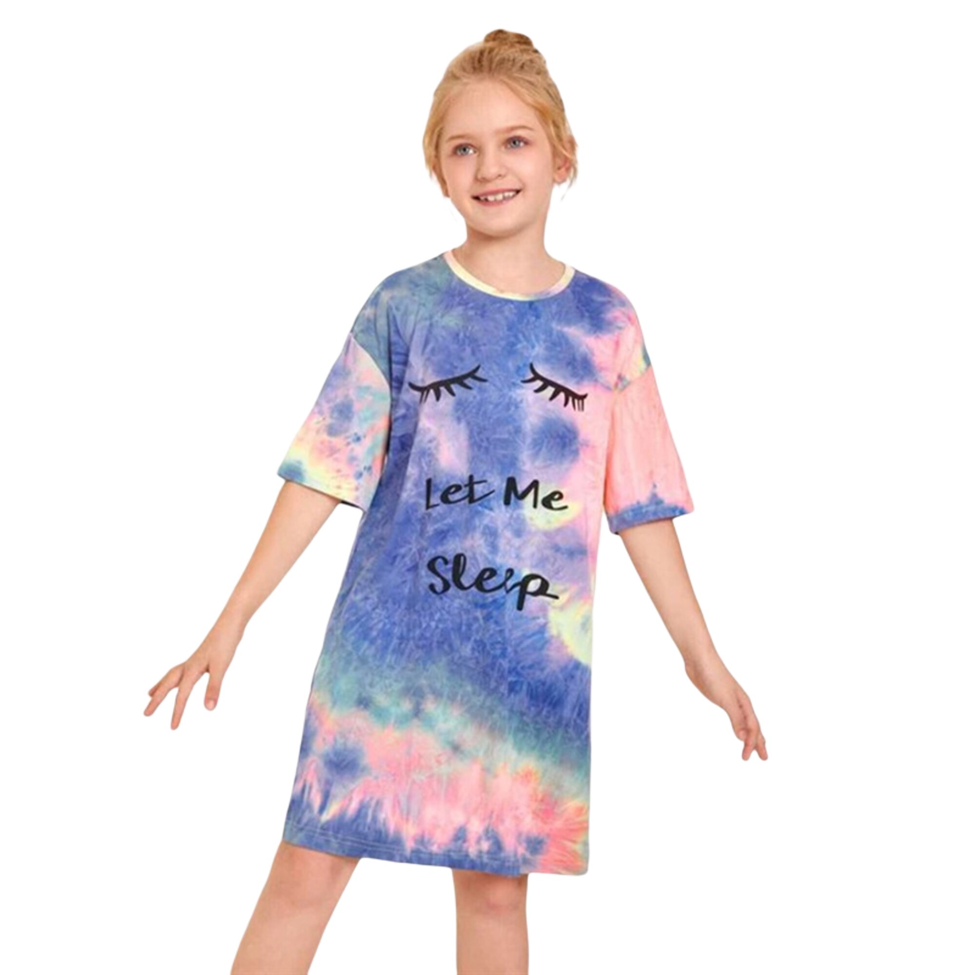 Baby & children's Kids Girl’s Summer Clothes Sleeping Dress Summer Fresh Tie-dye Letter Printed Home Dress for Kids Girls