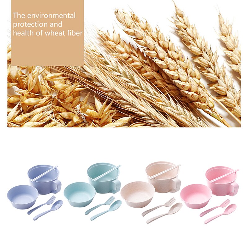 1Pcs/Set Instant Noodles Bowl with Lid Handle Dinnerware Wheat Straw Japanese Style Soup Ramen Microwaveable Set