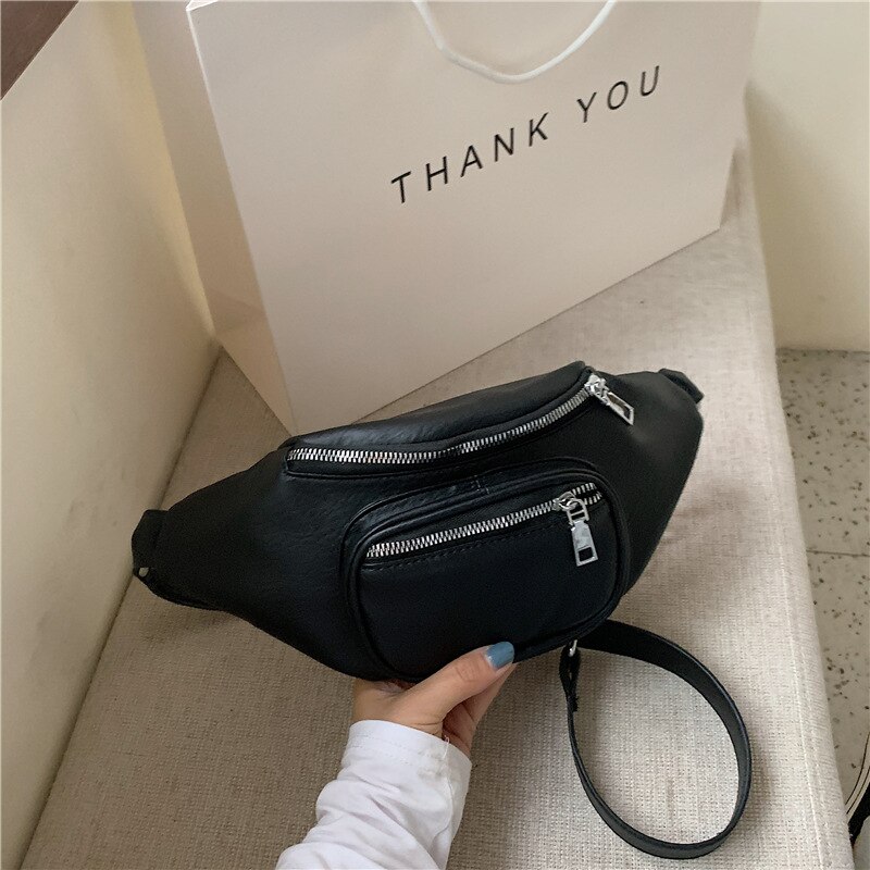 Women's bag Korea waist bag chain shoulder messenger small bag Western style wild chest bag: black