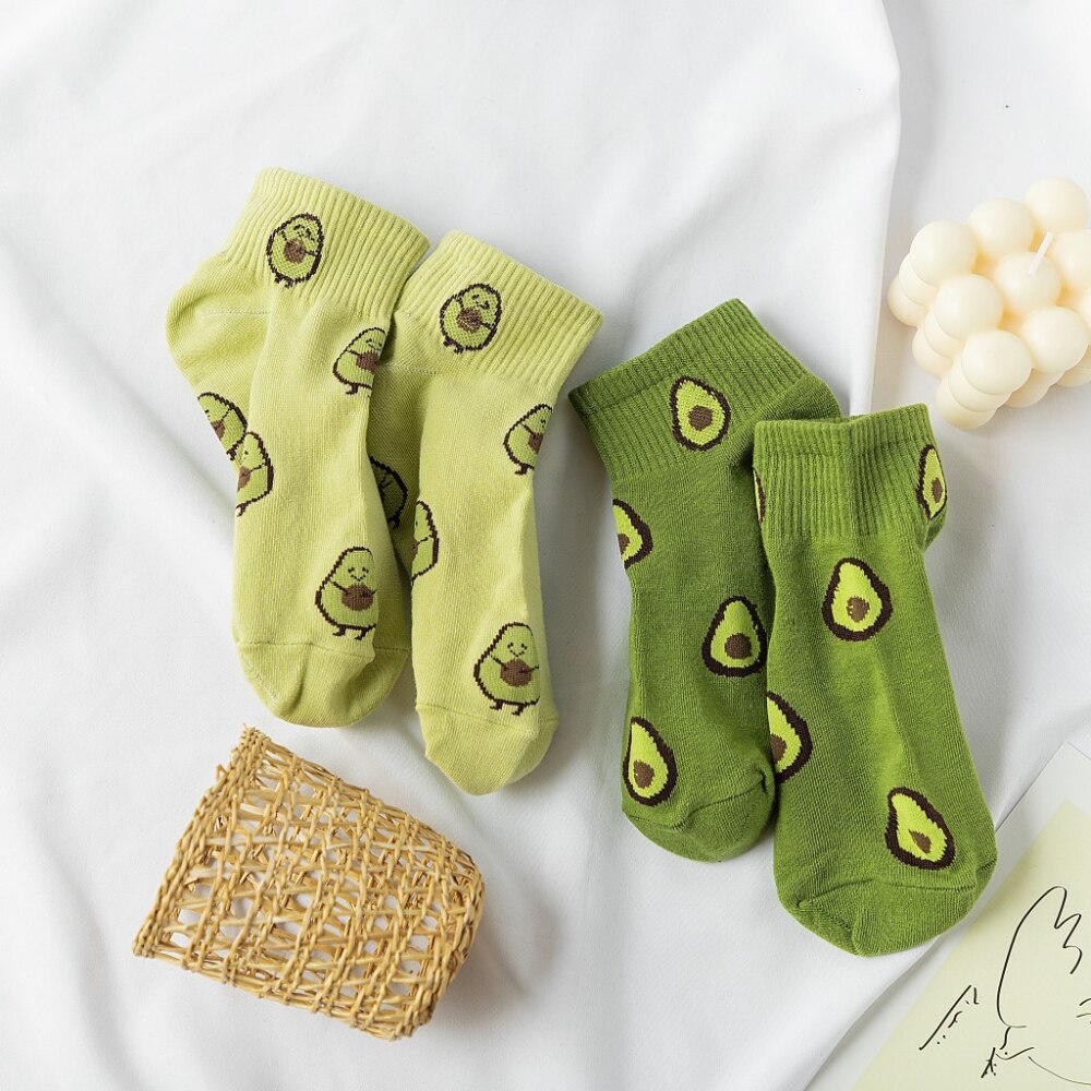 Women Socks Cotton Green Avocado Cartoon Fruit Ankle Socks Ladies Soft Cute Casual Girls Short Socks Boat Socks