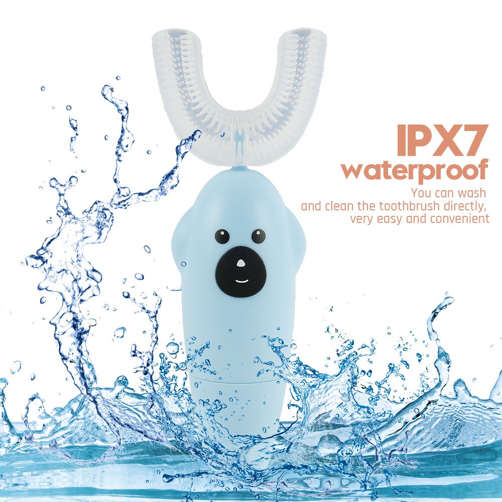 360 Degrees Sonic Automatic Children Teeth Cleaner U Type Electric Toothbrush IPX7 Waterproof Teeth Cleaning Battery Powered