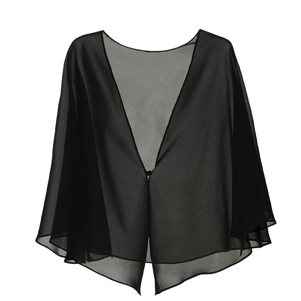 Vrouwen Chiffon Bolero Bridal Jacket Wedding Wraps Cape Avond Party Jurk Mantel Zomerjurk Uit Jas: Black