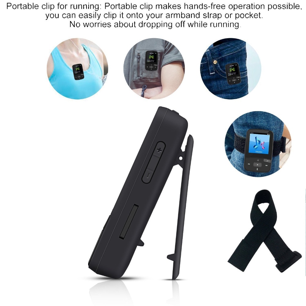 Clip Bluetooth MP3 Speler 8gb met Scherm Sport Muziekspeler Ondersteuning FM Radio, Opname, stappenteller + Gratis Armband