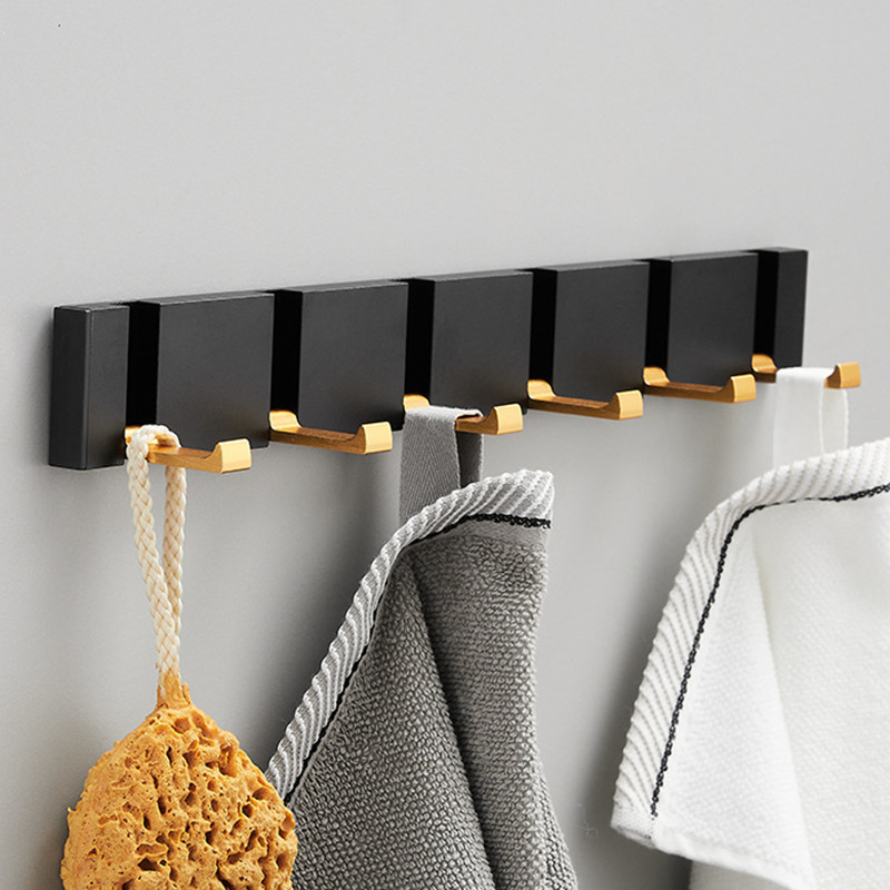 Zwart Gouden Robe Haken Vouwen Handdoek Hanger Installatie Muur Haken Coat Kleding Houder Voor Badkamer Keuken Slaapkamer Hal