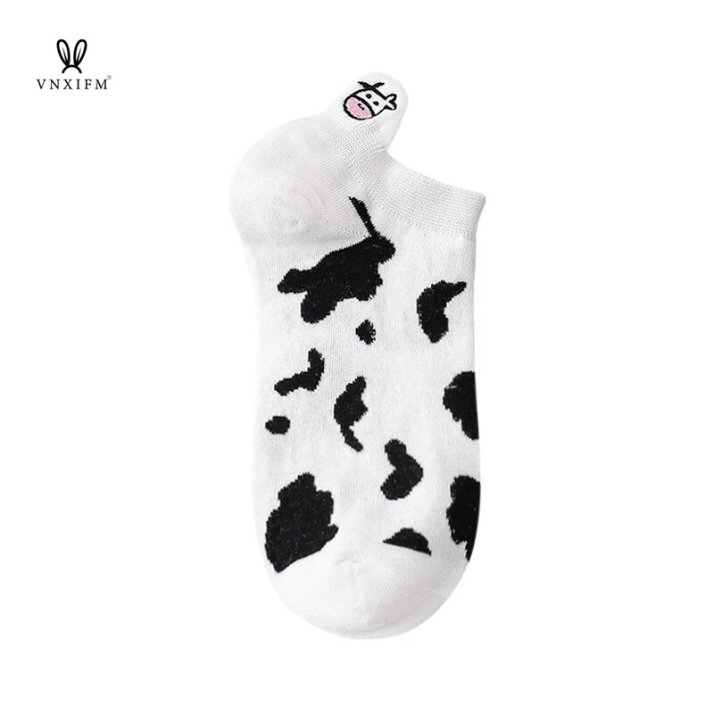 Calcetines de algodón con estampado de vaca para mujer, medias finas de estilo skateboard, temporada Primavera Verano
