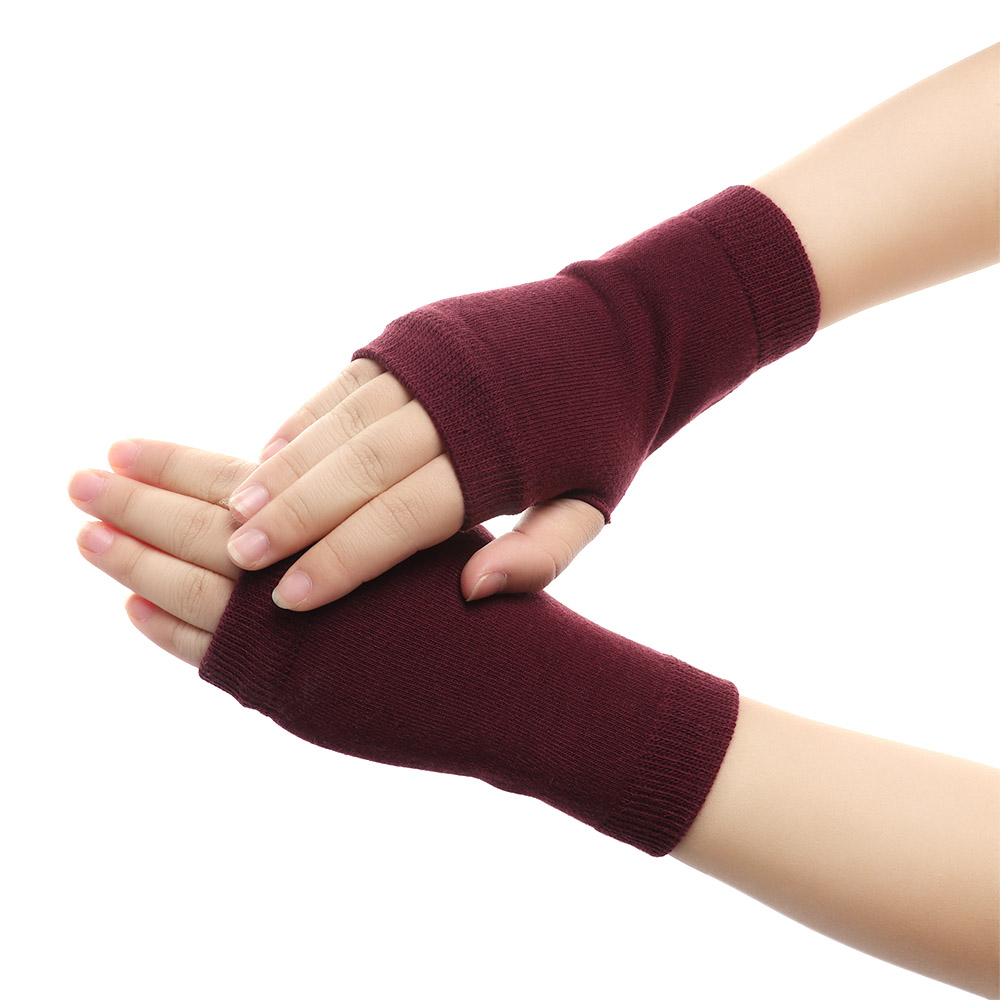 1 par kvinder vinterstrikket fingerfri uldhandske solid strækning halvvanten dame strikning korte kashmirhandsker til vinter efteråret: Rød