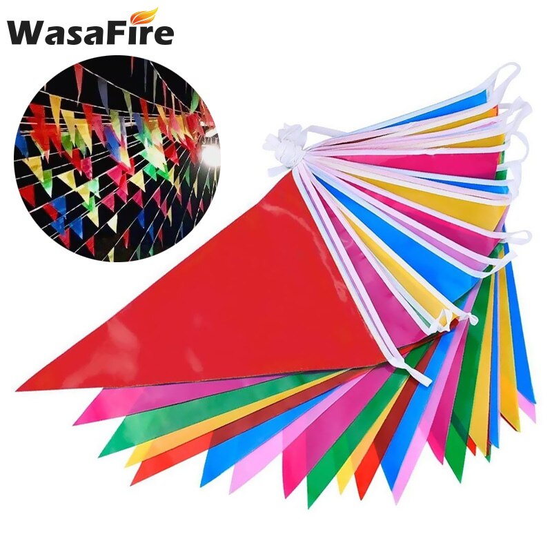 50/80/100 M Rainbow Pennant Colorful Hanging Triangle Polyester Flag Festival Banner Buntings Wedding Birthday Party Decorations