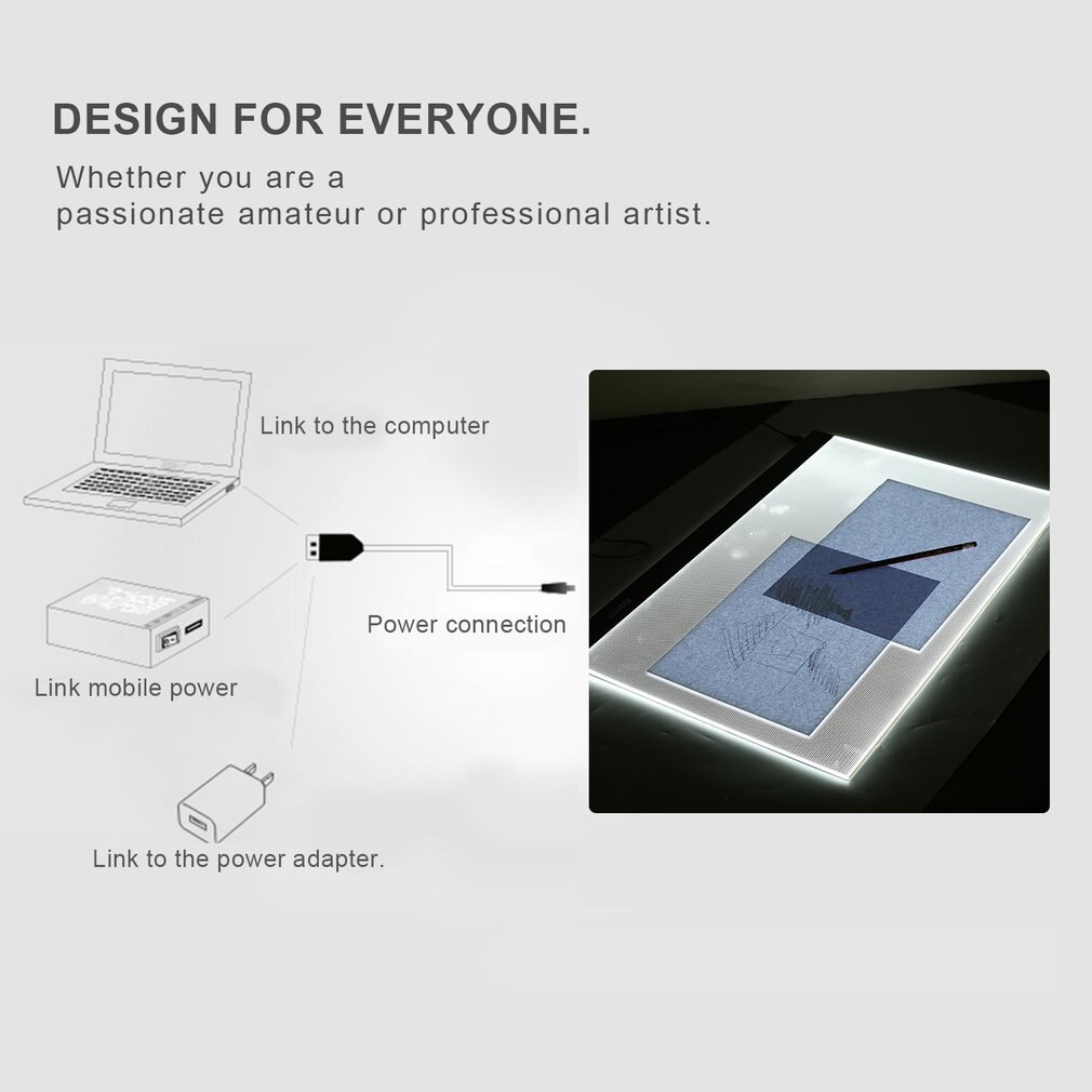 Usb-frakt  a4 ledet ultra tynn kunst faksimile tegnebrett kopi pute tegning tablett med tre justerbar modus