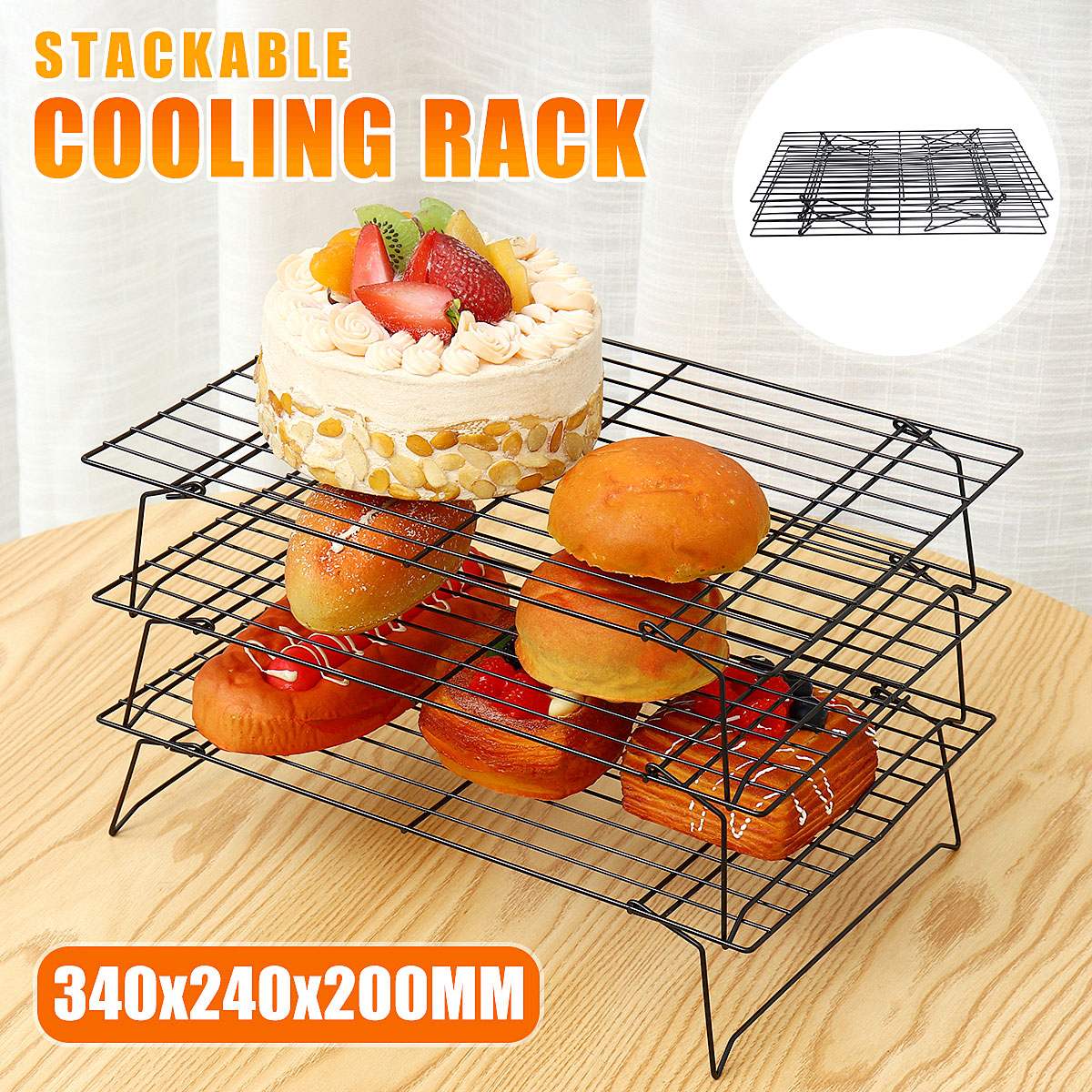 3 Tier Wire Grid Cooling Tray Cake Food Rack Oven Kitchen Baking Tools Pizza Bread Barbecue Cookie Biscuit Holder Shelf Tray