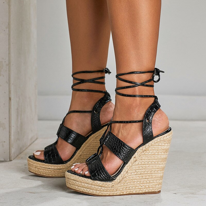 Leopard land dames sandalen met sleehak, plateau espadrilles met sleehak, bohemian sandalen met hoge hak cwf