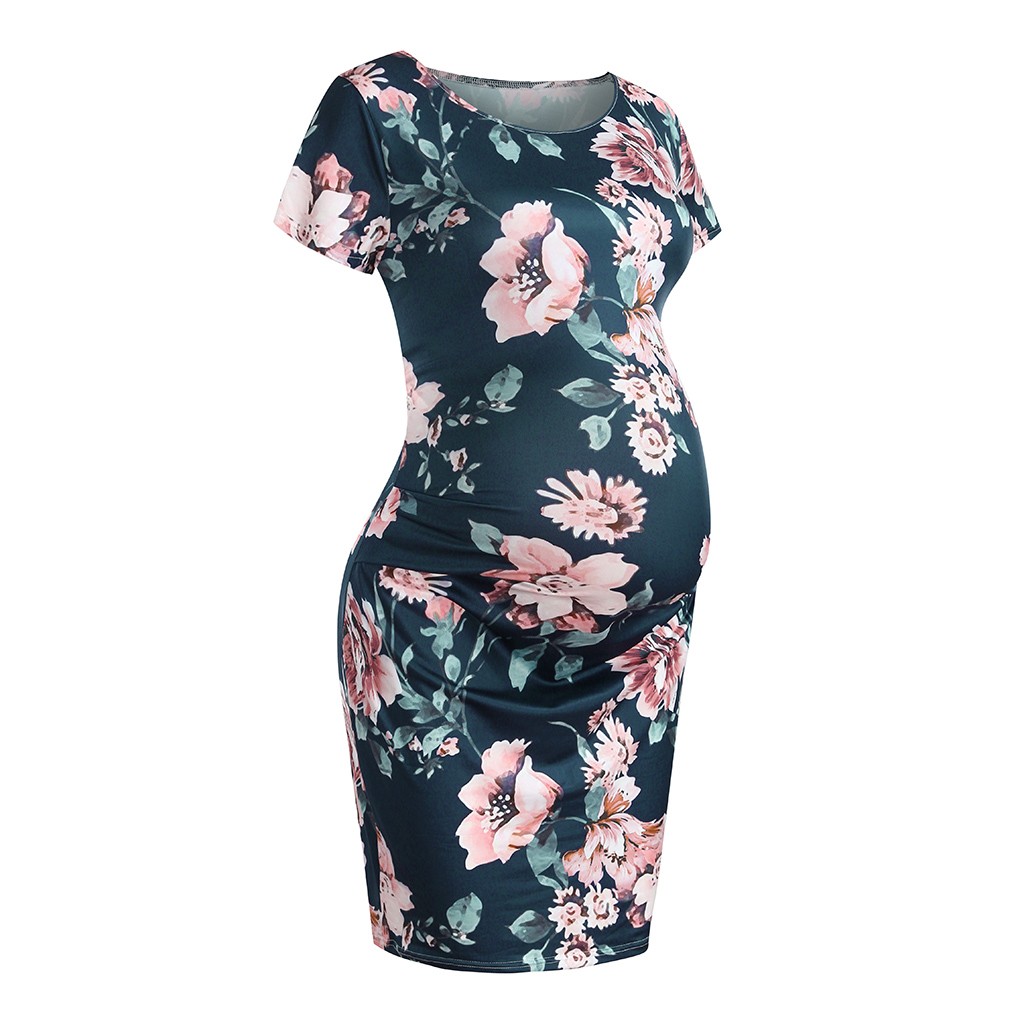 Naisten kesäinen äitiysmekko raskaana oleville naisille, lyhythihainen, o-kaula-aukkoinen, rento ja mukava kukkakuvioinen mekko ilmaisella toimituksella  z4