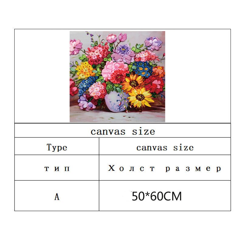 Bloeiende bloemen zijde lint borduren 3D satijn telpatroon canvas schilderij handwerken handwerk DIY thuis muur decora