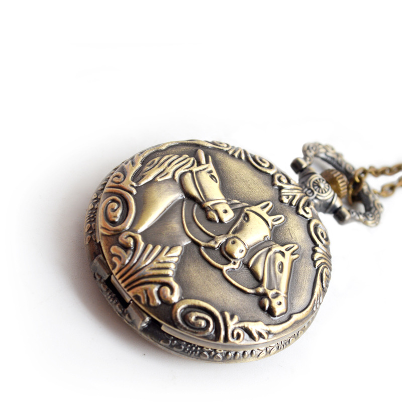 Trzy konie kieszonka na zegarek zegarki moda zegarek kieszonkowy kwarcowy stary naszyjnik wisiorek zegar prezent brązowy zegarek kieszonkowy naszyjnik łańcuch