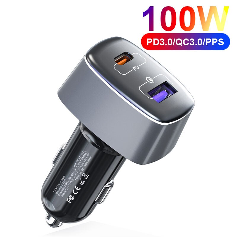 Utbvo 100W 2 Poort Snelle Auto-oplader Met PD100W Power Levering &amp; 22.5W Quick Charge 3.0 Lading telefoon, tabletten, Schakelaar, Laptop: Only Car Charger