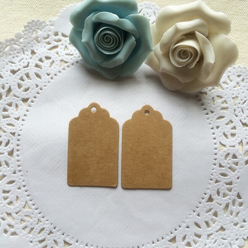 Etiquetas de papel Kraft de 100 Uds. De 5x3cm, etiquetas de encaje marrón, etiquetas para de boda o , etiquetas para comida hazlo-tú-mismo, precio en blanco, etiqueta para colgar nombre