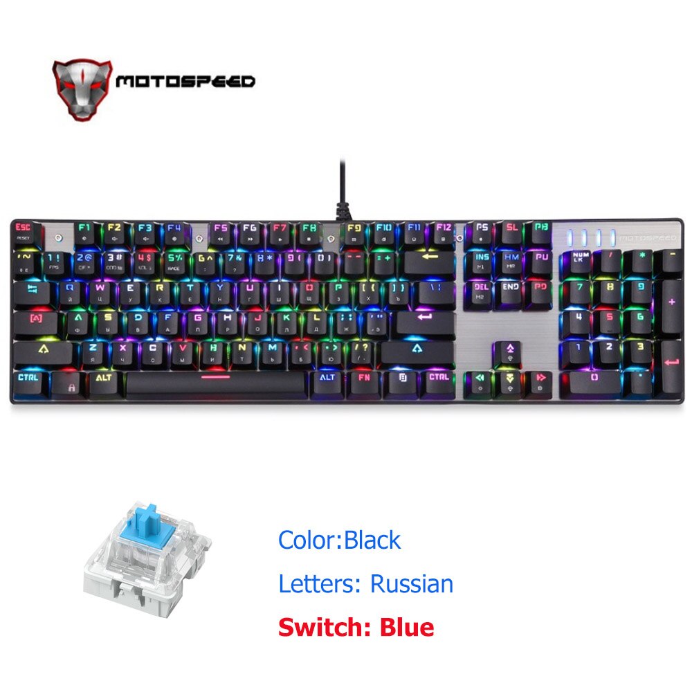 Original Motospeed CK104 Wire RGB Mechanical Gaming Keyboard Russian English Red Blue Switch Keyboard For Game Computer: EN Black Red Axis