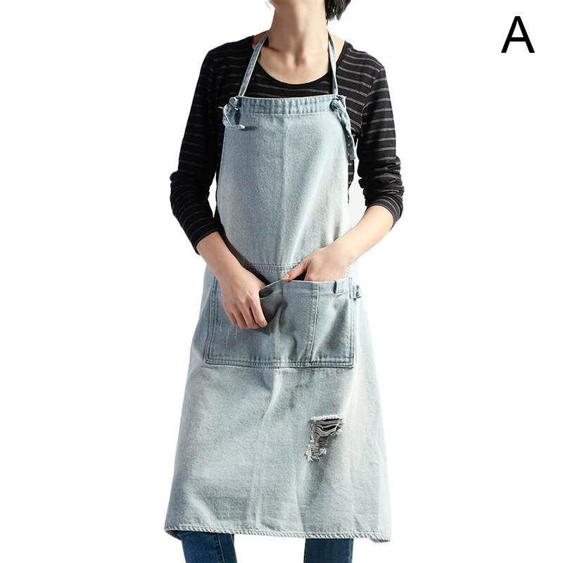 Denim Hanging-neck Apron Sleeveless Apron Dust-proof Overall for Chef Kitchen with Pockets Unisex TT@88: a