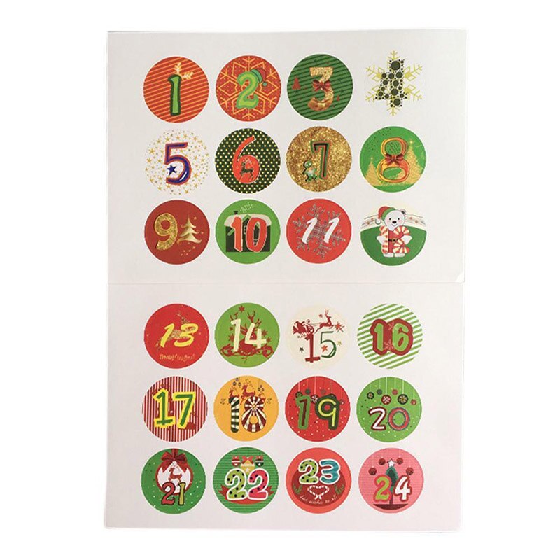 10 Sheets/Set Christmas Stickers Advent Calendar Numbers 1-24 Embellishments PI669
