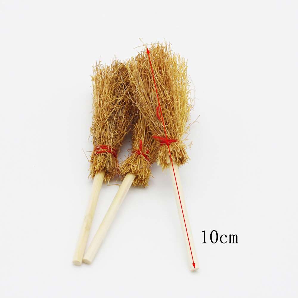 12pcs Mini Witch Broom Costume Hangings Decorations Toys With Red Rope Straw Broom Halloween Party Decoration