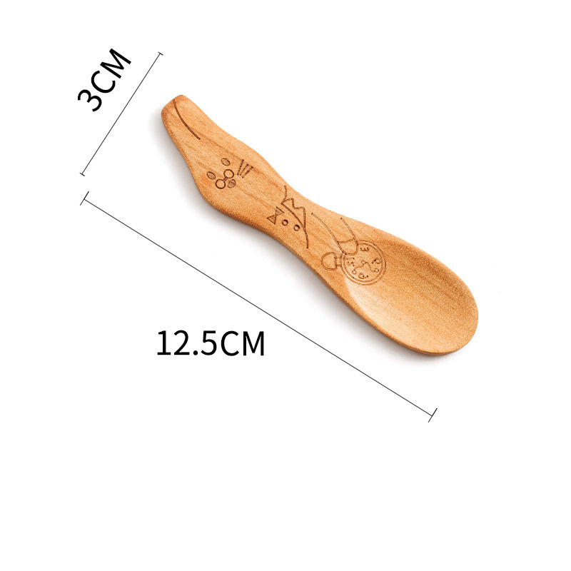 Cuillère en bois pour enfants, dessin animé mignon cuillère à café thé soupe cuillères à remuer Dessert couverts à miel outils de cuisine de Style japonais vaisselle: Style B