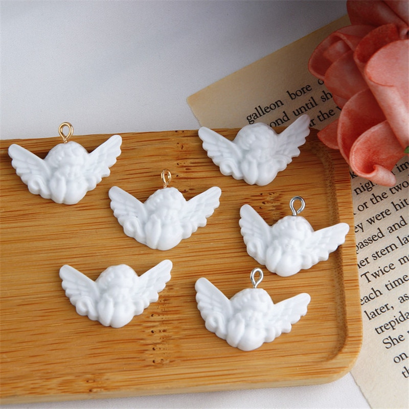 10 pçs mini branco asa anjo resina encantos para descobertas de jóias artesanal colar pingente brincos eardrop chaveiro acessório p97