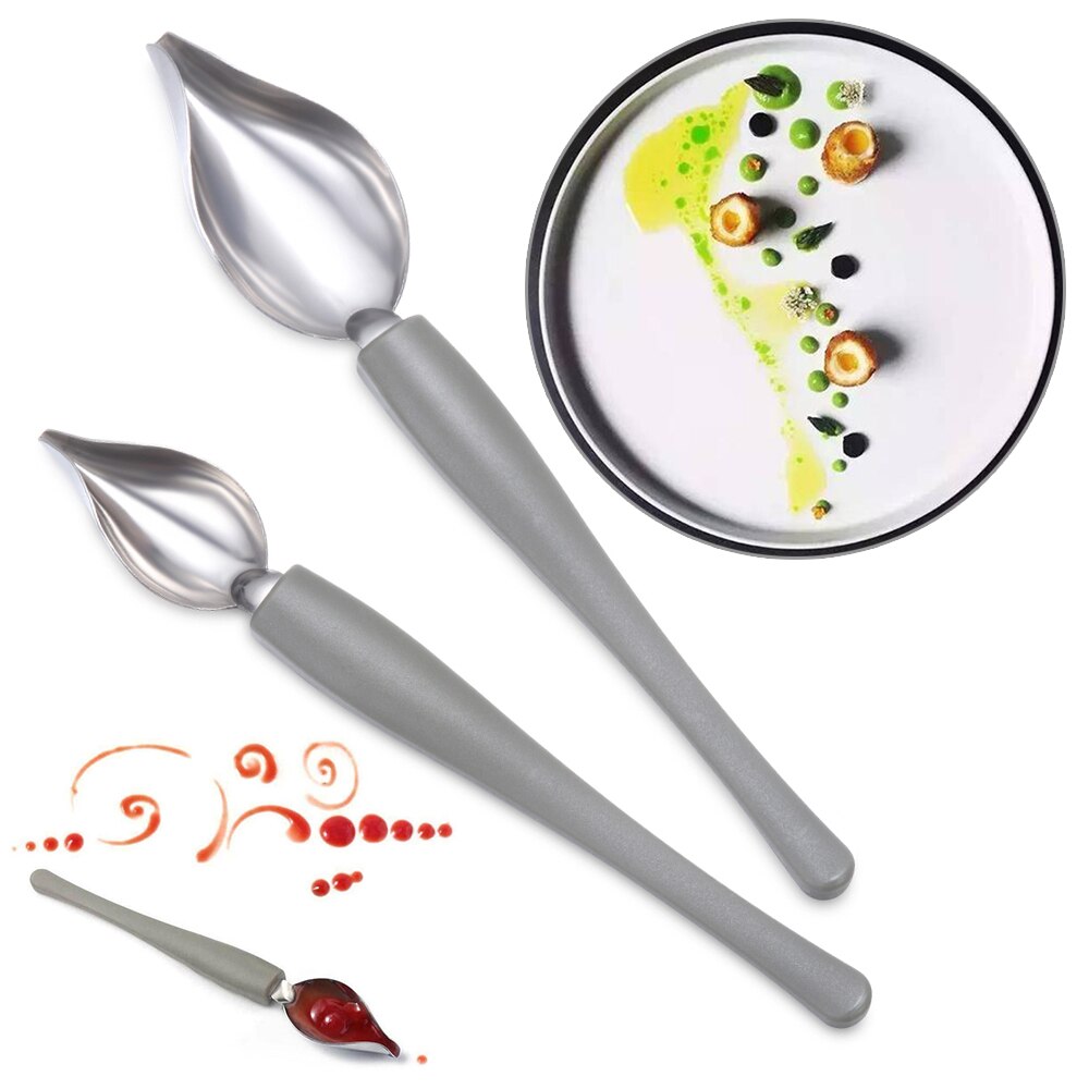 1/2 Stuks Chef Valon Saus Plating Art Potlood Tekenen Keuken Nozzle Draagbare Saus Schilderen Potlood Lepel Dessert decor