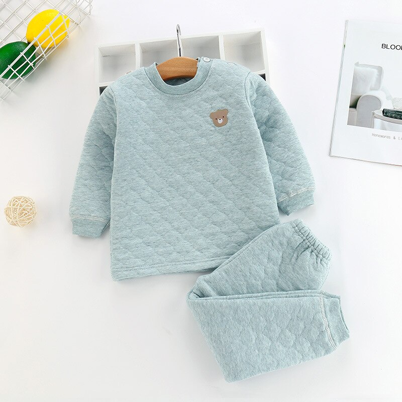 Ensemble de haut et pantalon de pyjama pour enfant rembourré en coton,vêtement à 3 couches, épais pour garder les petits au , unisexe,: green / 24M