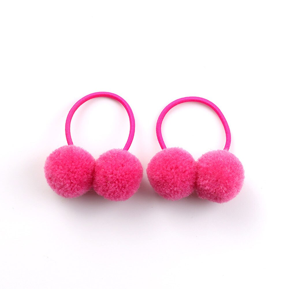 Anillo para el pelo con dos bolas pequeñas y lisas para niña, banda de goma elástica, gomas para el pelo, accesorios para el cabello, adornos para la cabeza, para niña, 2 piezas: Rojo rosado