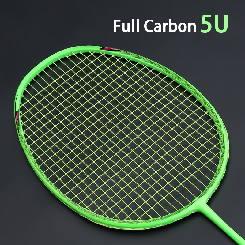 Carbon Badminton Rackets Padel Super Light 5U Racket With Strings Bags Carbon Fiber Racquet Strung Free Grip: Green